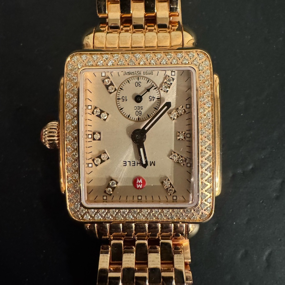 Michele Deco watch in rose gold with diamond border